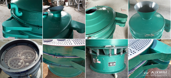 碳鋼振動篩進料口，出料口，篩框，篩網，彈跳球等細節展示