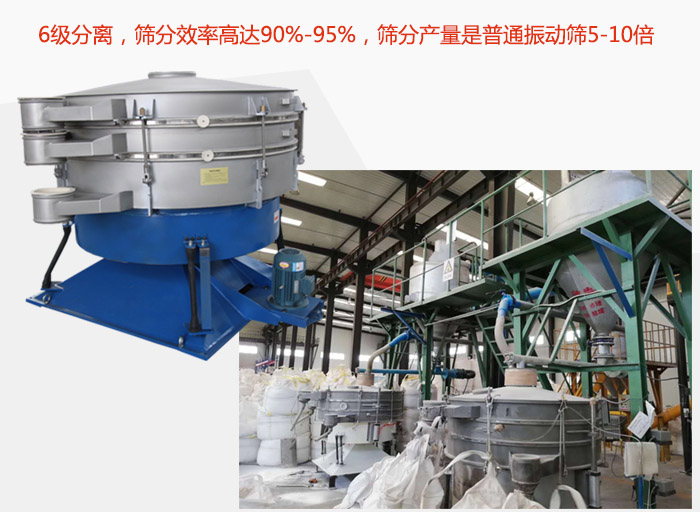 搖擺篩采用6級分離，篩分效率高達90%-95%，篩分產(chǎn)量是普通振動篩5-10倍